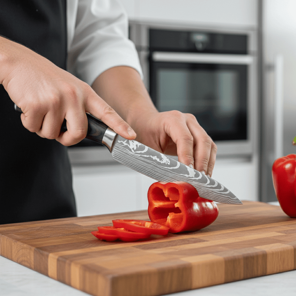 Chef's Knife | Layered Steel | 5.3 Inch Blade | Dark Wood Handle