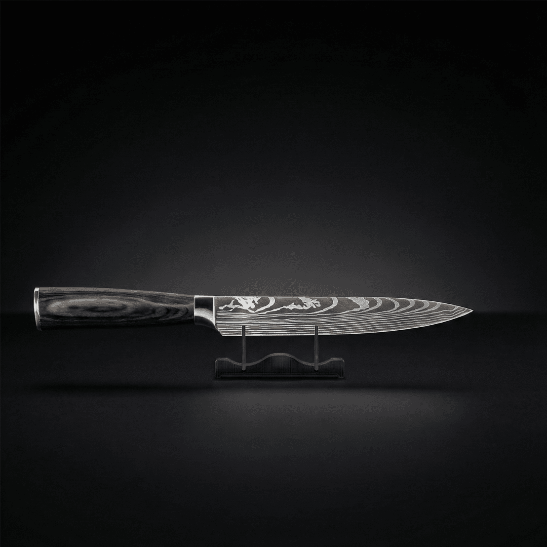 Chef's Knife | Layered Steel | 5.3 Inch Blade | Dark Wood Handle