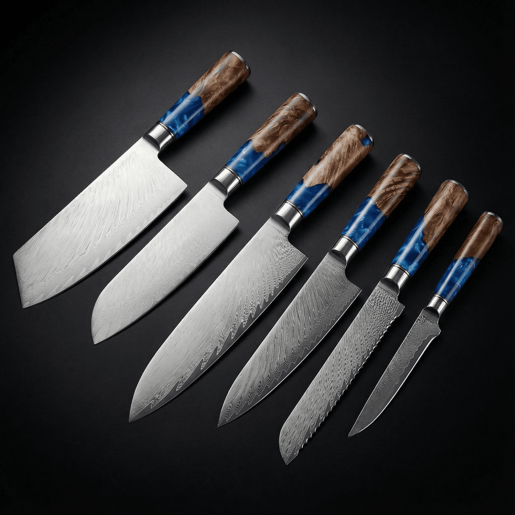 Damascus Saphire Knife Set 6 Piece