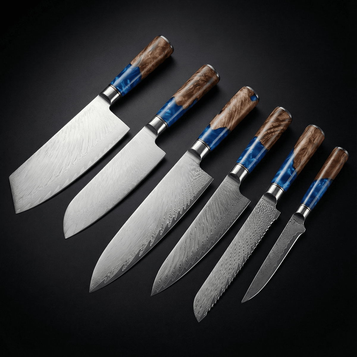 Damascus Saphire Knife Set 6 Piece