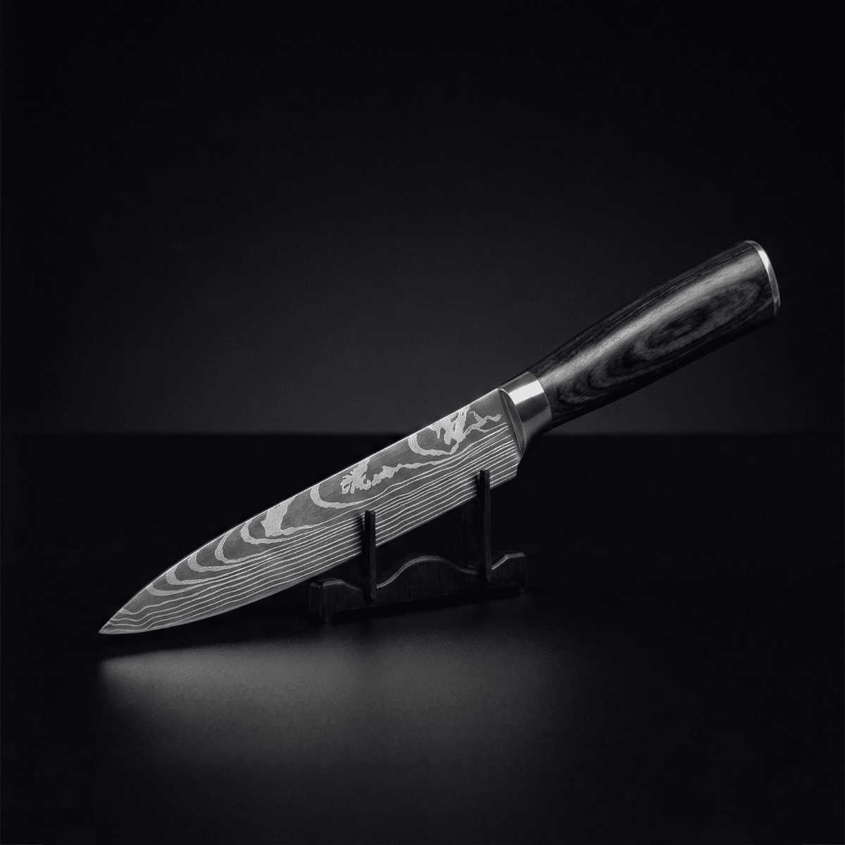 Chef's Knife | Layered Steel | 5.3 Inch Blade | Dark Wood Handle