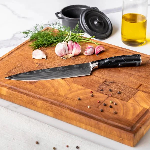 Damascus Knife Set | 8 Pieces | Onyx Epoxy Handles | Chemical-Free