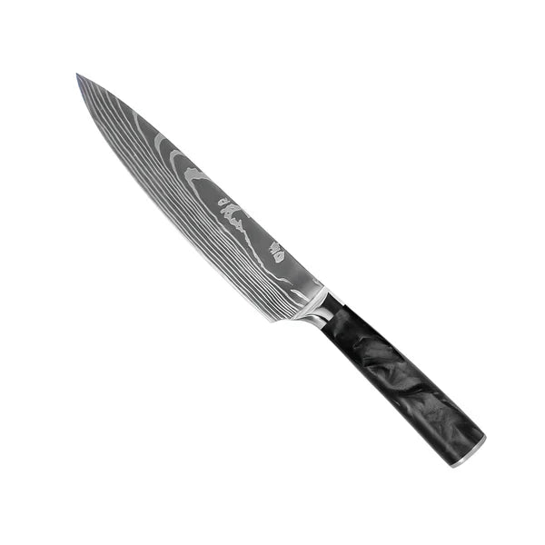 Damascus Knife Set | 8 Pieces | Onyx Epoxy Handles | Chemical-Free
