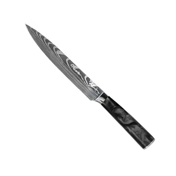 Damascus Knife Set | 8 Pieces | Onyx Epoxy Handles | Chemical-Free