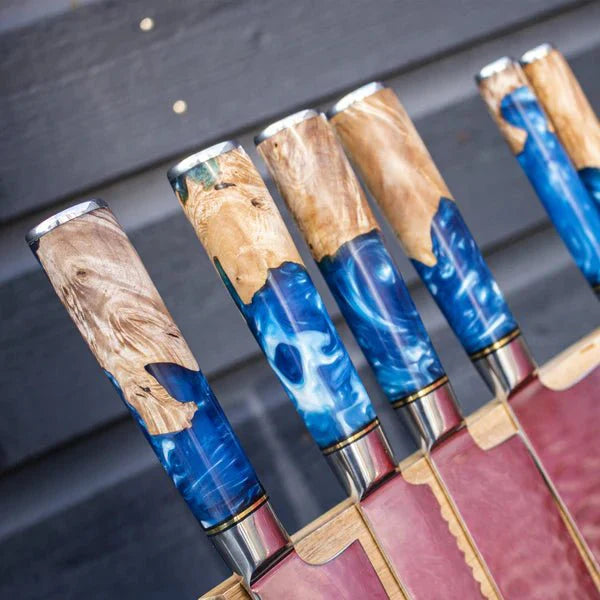 Damascus Knife Set | 6 Pieces | Chef Quality | Wood & Resin Handles
