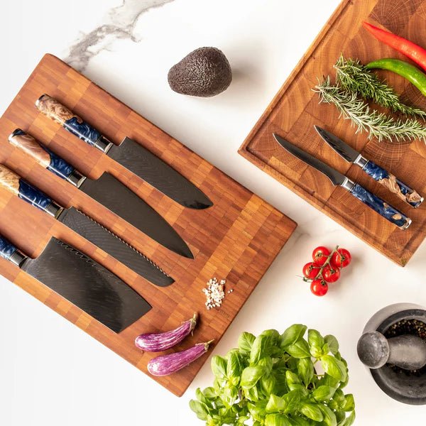 Damascus Knife Set | 6 Pieces | Chef Quality | Wood & Resin Handles
