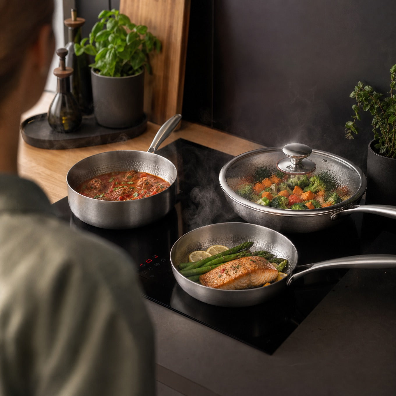 Titanium Stir-Fry Set with Lid 3 Piece