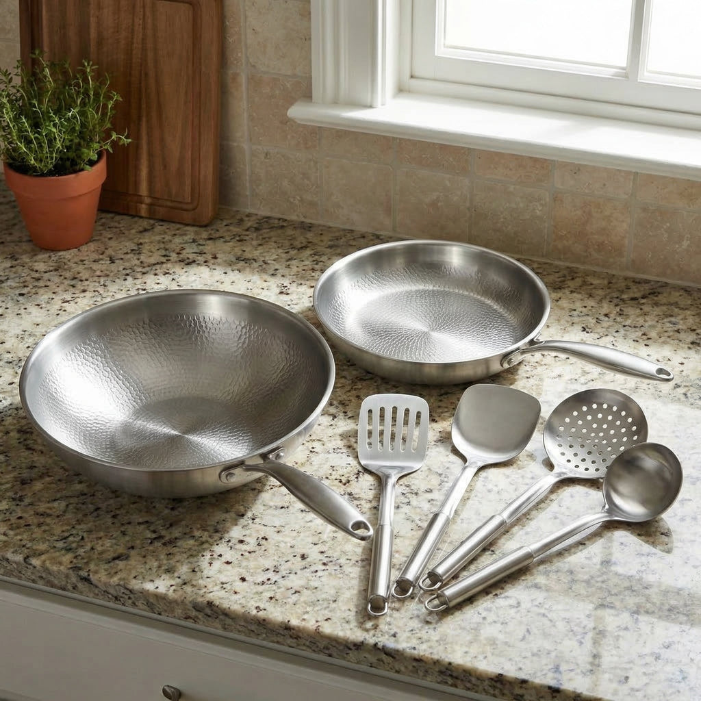 Titanium Wok and Fry Pan Set with Utensils
