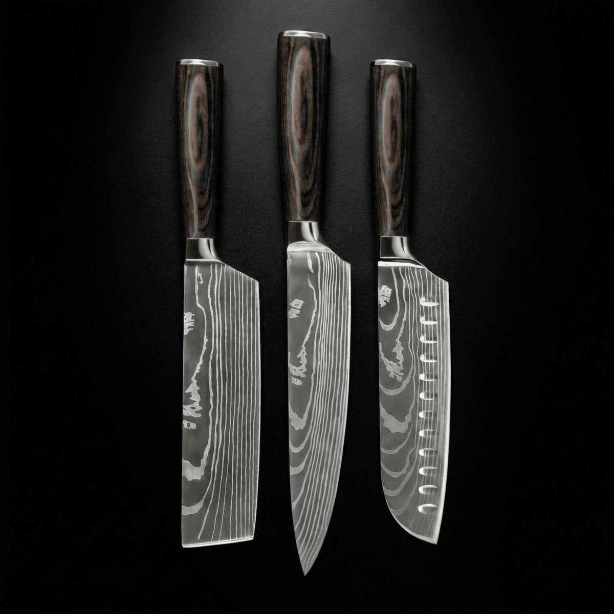 Knife Set | 3 Pieces | Layered Steel | Wooden Handles