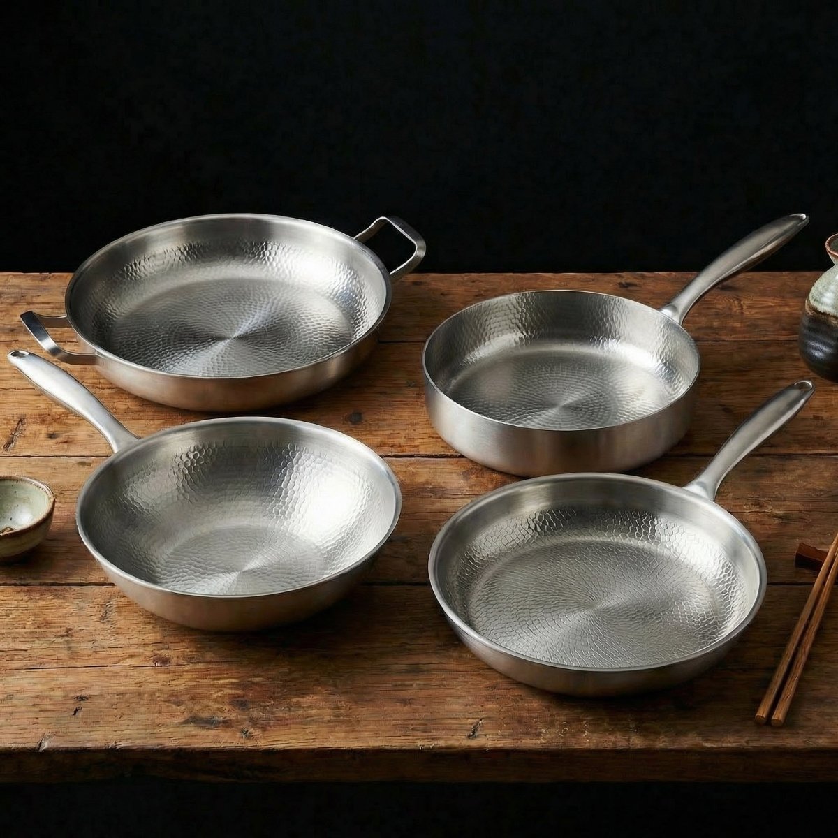 Titanium Cookware Set | 4 Pans & Utensils | Hand-Hammered | Induction Ready