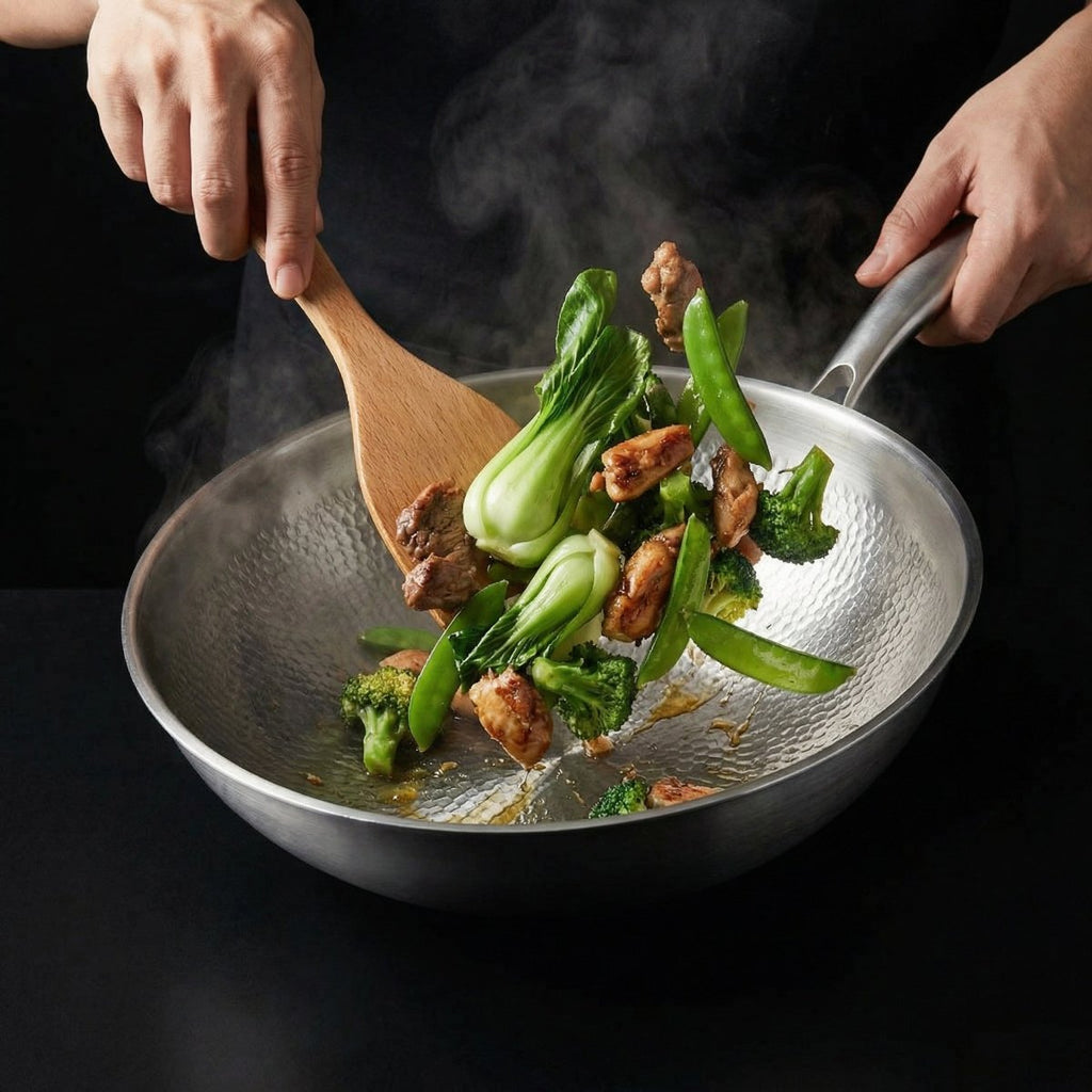 Wok Pan with Flat Base | Hand-Hammered Titanium | Induction Ready | Chemical-Free