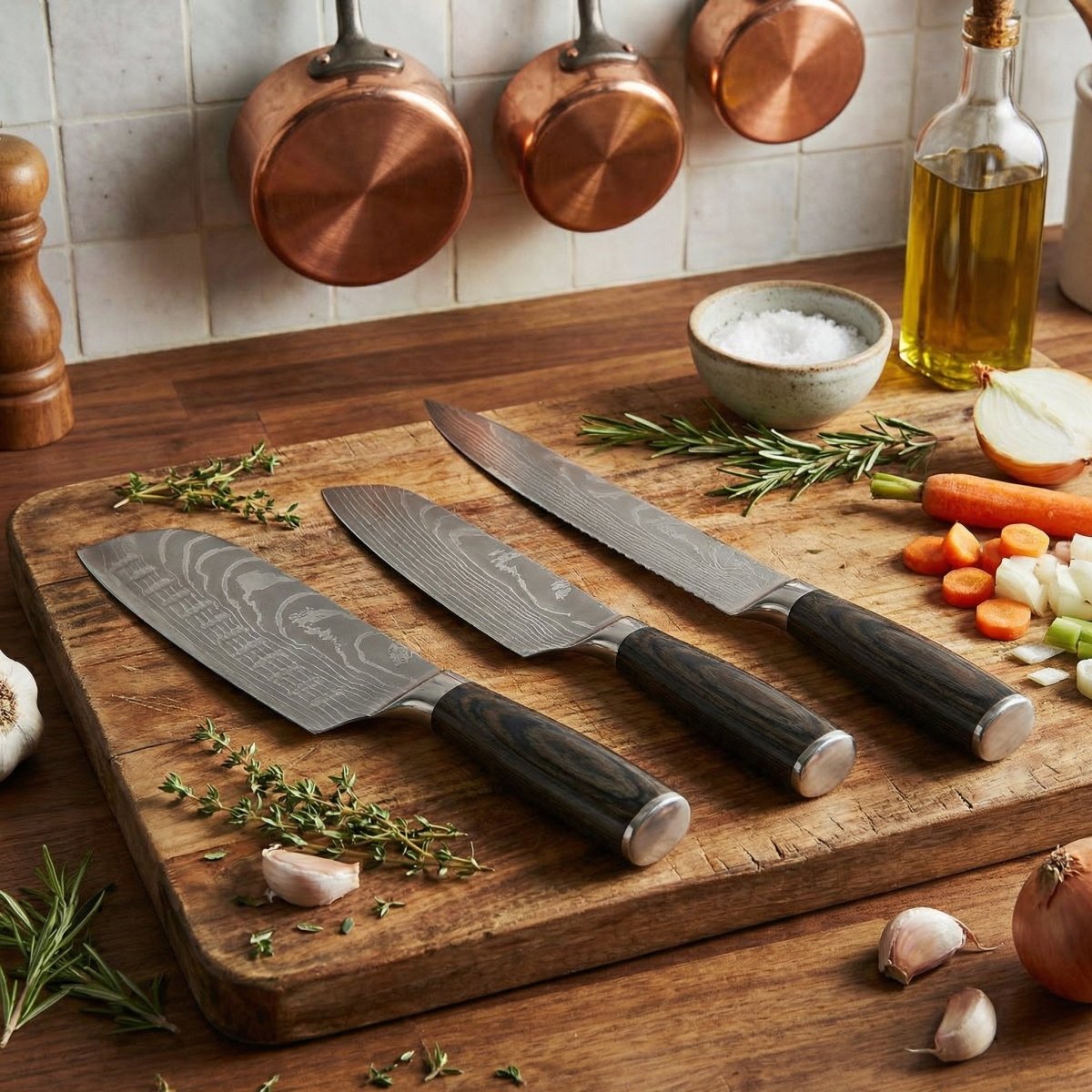 Knife Set | 7 Pieces | Layered Steel | Wooden Handles