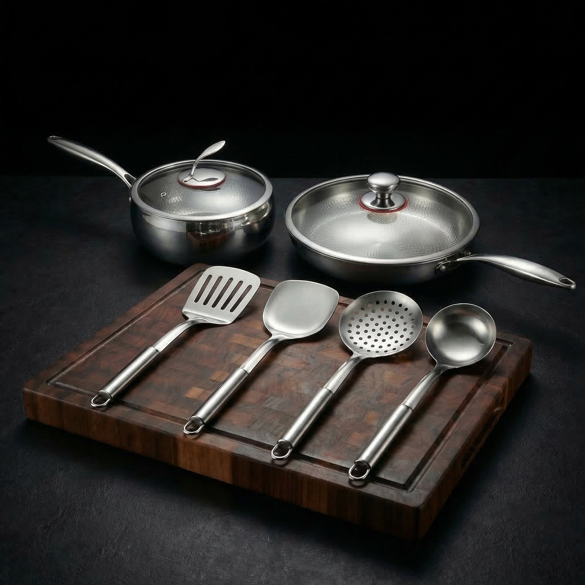 Titanium Pan & Sauté Set with Walnut Board